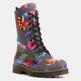 Marco Shoes Botines altos, botines de piel nobuck con estampado floral gris 4