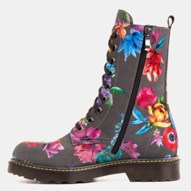 Marco Shoes Botines altos, botines de piel nobuck con estampado floral gris 6