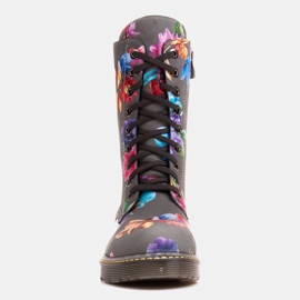 Marco Shoes Botines altos, botines de piel nobuck con estampado floral gris 5
