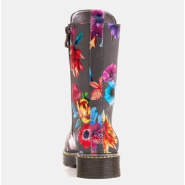 Marco Shoes Botines altos, botines de piel nobuck con estampado floral gris 7