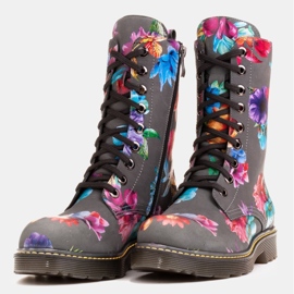Marco Shoes Botines altos, botines de piel nobuck con estampado floral gris 8