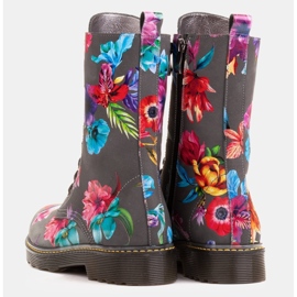 Marco Shoes Botines altos, botines de piel nobuck con estampado floral gris 9