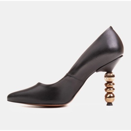 Marco Shoes Stilettos de piel hechos de piel flor suave con piedras negro 5