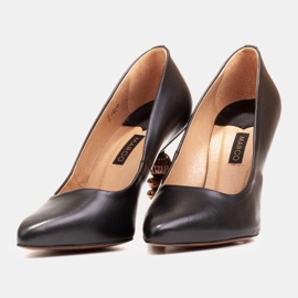 Marco Shoes Stilettos de piel hechos de piel flor suave con piedras negro 7