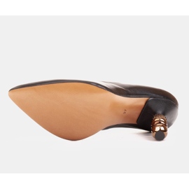 Marco Shoes Stilettos de piel hechos de piel flor suave con piedras negro 10