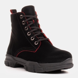 Marco Shoes Botas de mujer de piel negra con bordes rojos negro 2
