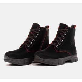 Marco Shoes Botas de mujer de piel negra con bordes rojos negro 3