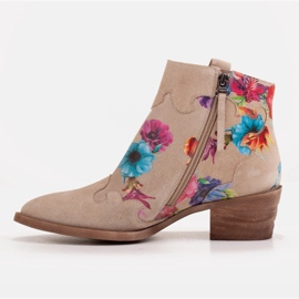 Marco Shoes Botas beige de ante natural con estampado floral 4