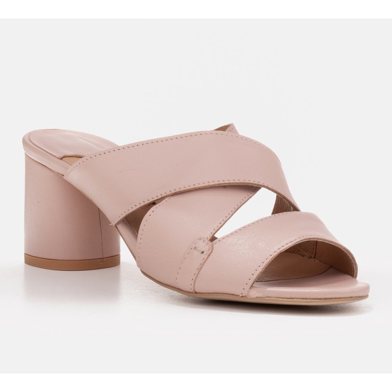 Marco Shoes Pantuflas de piel para mujer confeccionadas en piel con rayas cortadas beige 1