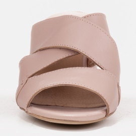 Marco Shoes Pantuflas de piel para mujer confeccionadas en piel con rayas cortadas beige 3