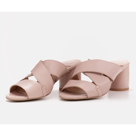 Marco Shoes Pantuflas de piel para mujer confeccionadas en piel con rayas cortadas beige 5