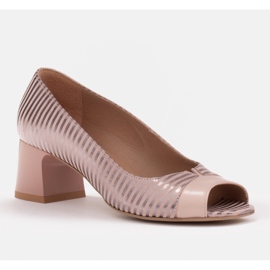 Marco Shoes Zapatos de salón con frente abierto, piel con rayas metalizadas rosado 1