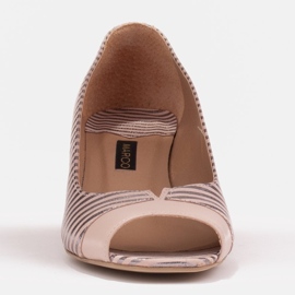 Marco Shoes Zapatos de salón con frente abierto, piel con rayas metalizadas rosado 2