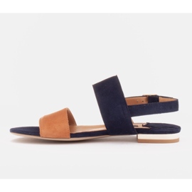 Marco Shoes Sandalias planas en ante natural con tacón metalizado beige azul marino 3
