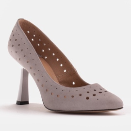 Marco Shoes Stilettos de ante natural con perforaciones decorativas gris 2