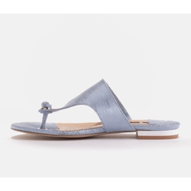 Marco Shoes Chanclas planas de piel con tacón metalizado azul 3