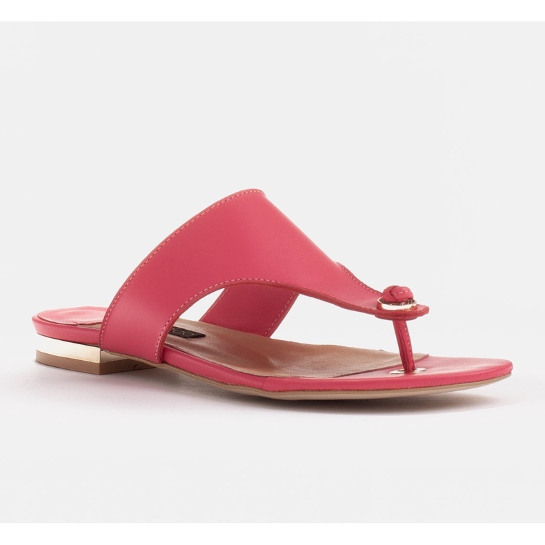 Marco Shoes Chanclas planas de piel con tacón metalizado rosado 1