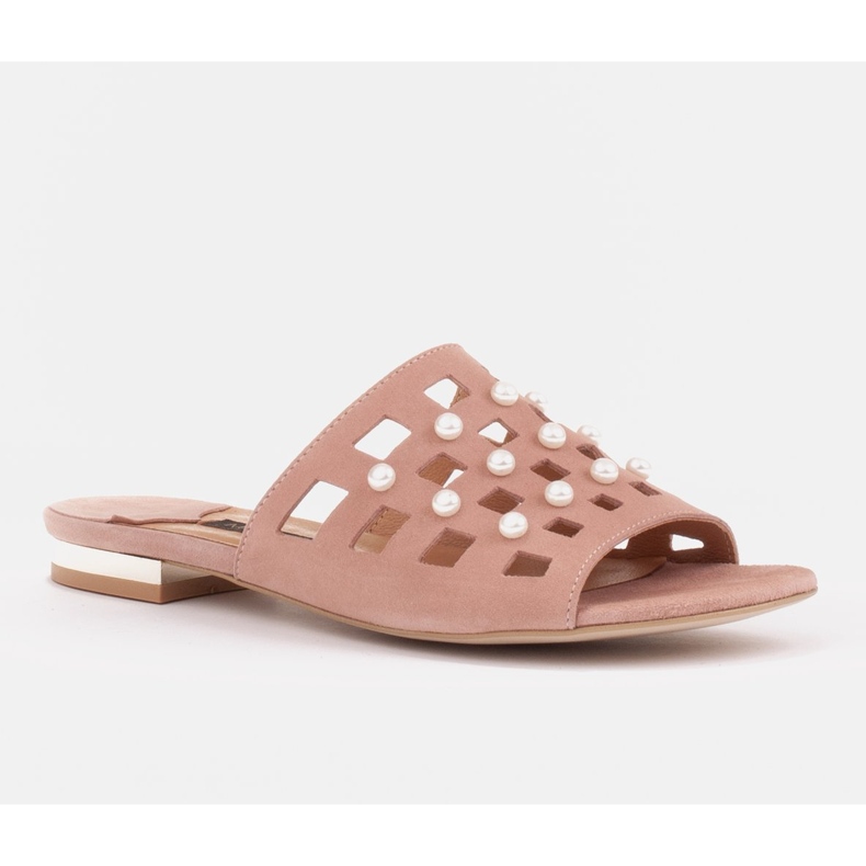 Marco Shoes Pantuflas de mujer elegantes con perlas y perforaciones rosado 1