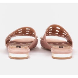 Marco Shoes Pantuflas de mujer elegantes con perlas y perforaciones rosado 4