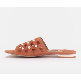 Marco Shoes Pantuflas de mujer elegantes con perlas y perforaciones naranja 3