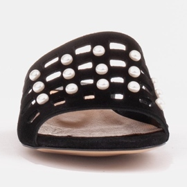 Marco Shoes Pantuflas de mujer elegantes con perlas y perforaciones negro 2