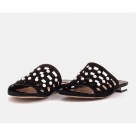 Marco Shoes Pantuflas de mujer elegantes con perlas y perforaciones negro 4
