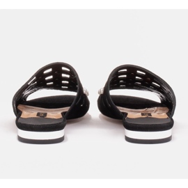 Marco Shoes Pantuflas de mujer elegantes con perlas y perforaciones negro 7