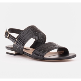 Marco Shoes Sandalias planas de piel auténtica con tacón metálico negro 1