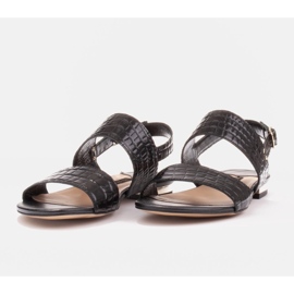 Marco Shoes Sandalias planas de piel auténtica con tacón metálico negro 5