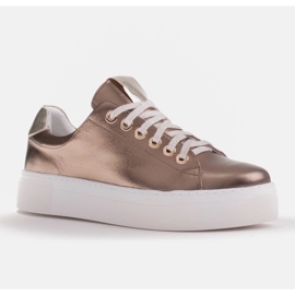 Marco Shoes Zapatillas de mujer de piel auténtica con suela gruesa dorado 3