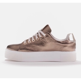 Marco Shoes Zapatillas de mujer de piel auténtica con suela gruesa dorado 5