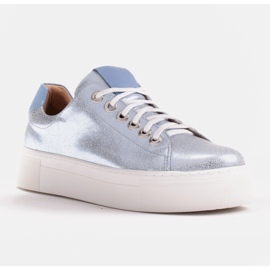 Marco Shoes Zapatillas de mujer de piel auténtica con suela gruesa azul 1