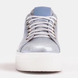 Marco Shoes Zapatillas de mujer de piel auténtica con suela gruesa azul 2