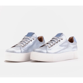 Marco Shoes Zapatillas de mujer de piel auténtica con suela gruesa azul 4