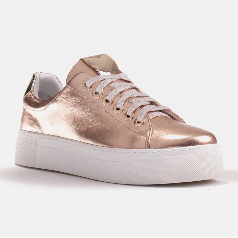 Marco Shoes Zapatillas de mujer de piel auténtica con suela gruesa dorado 1