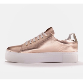 Marco Shoes Zapatillas de mujer de piel auténtica con suela gruesa dorado 3