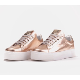 Marco Shoes Zapatillas de mujer de piel auténtica con suela gruesa dorado 4