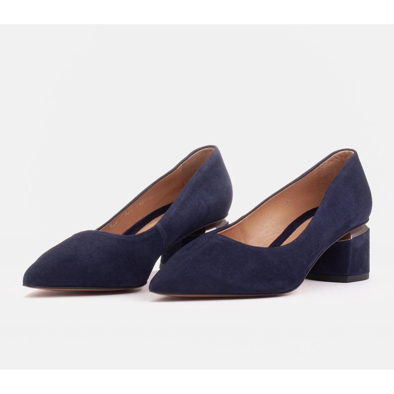 Marco Shoes Zapatos de salón confeccionados en ante natural con detalle plateado en el talón azul 2