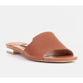Marco Shoes Pantuflas de mujer elegantes de piel marrón 2