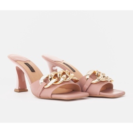 Marco Shoes Zapatillas de mujer de piel con cadena decorativa rosado 4