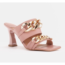 Marco Shoes Zapatillas de mujer de piel con cadena decorativa rosado 1