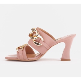 Marco Shoes Zapatillas de mujer de piel con cadena decorativa rosado 2