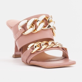 Marco Shoes Zapatillas de mujer de piel con cadena decorativa rosado 3