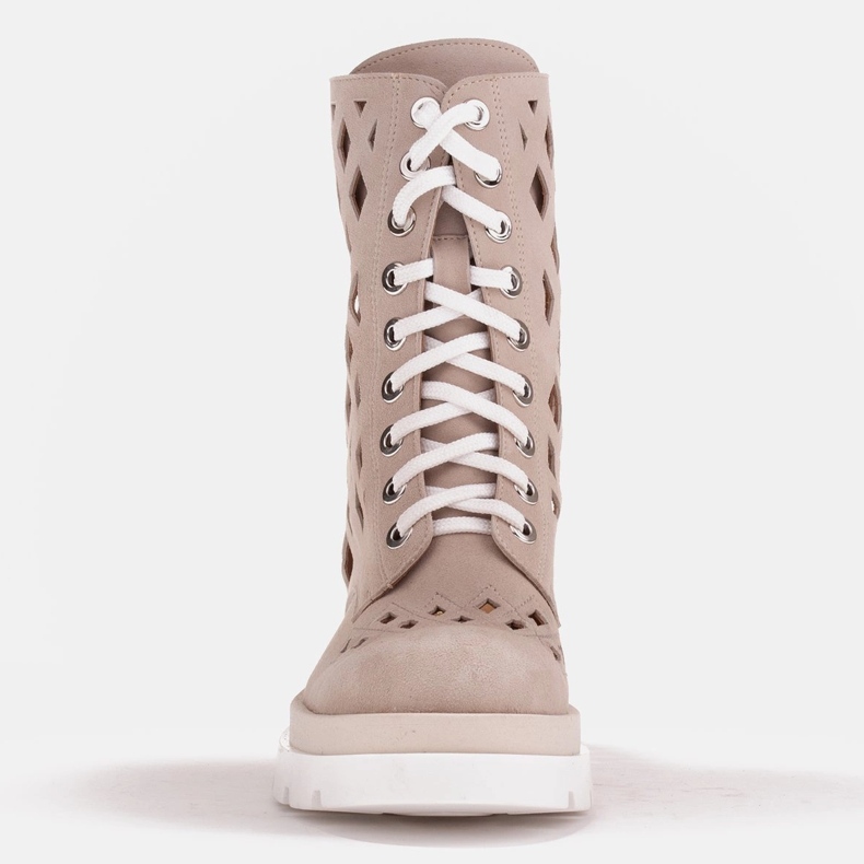 Marco Shoes Botas de terciopelo con perforaciones beige 2