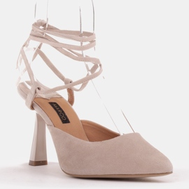 Marco Shoes Bombas atadas alrededor del tobillo beige 2