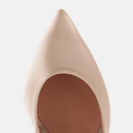 Marco Shoes Zapatos de salón de piel auténtica con detalle de tacón plateado beige 7
