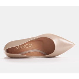 Marco Shoes Zapatos de salón de piel auténtica con detalle de tacón plateado beige 4