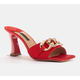 Marco Shoes Zapatillas de mujer en raso rojo con cadena decorativa 1