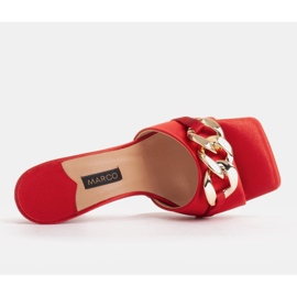 Marco Shoes Zapatillas de mujer en raso rojo con cadena decorativa 5