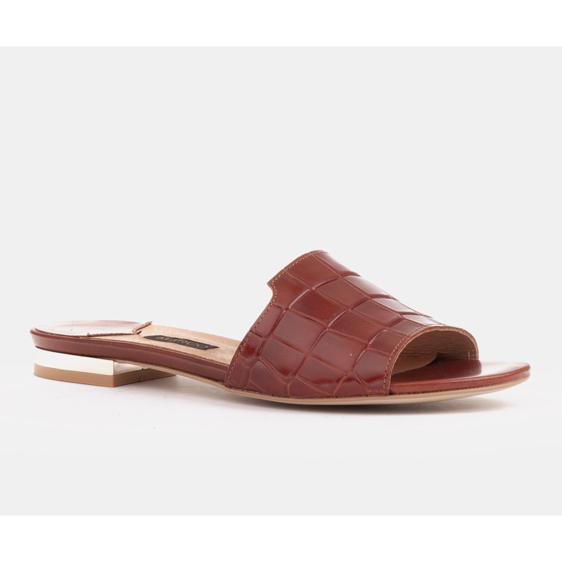 Marco Shoes Pantuflas de mujer elegantes de piel marrón 1